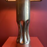 Brass shell socket lamp from the 1st WW, black pyramidal lampshade in Carlucci linen.