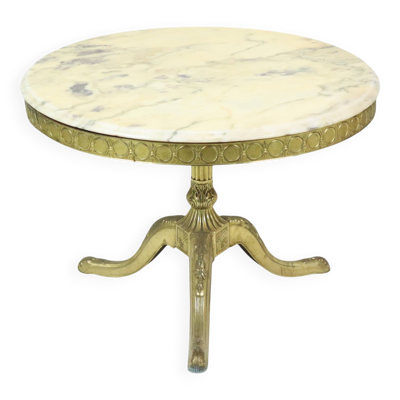 Table basse, d'appoint ronde en marbre et laiton