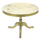 Table basse, d'appoint ronde en marbre et laiton