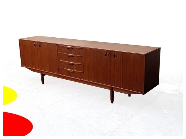 Enfilade vintage scandinave de 2,50 m en teck années 1960
