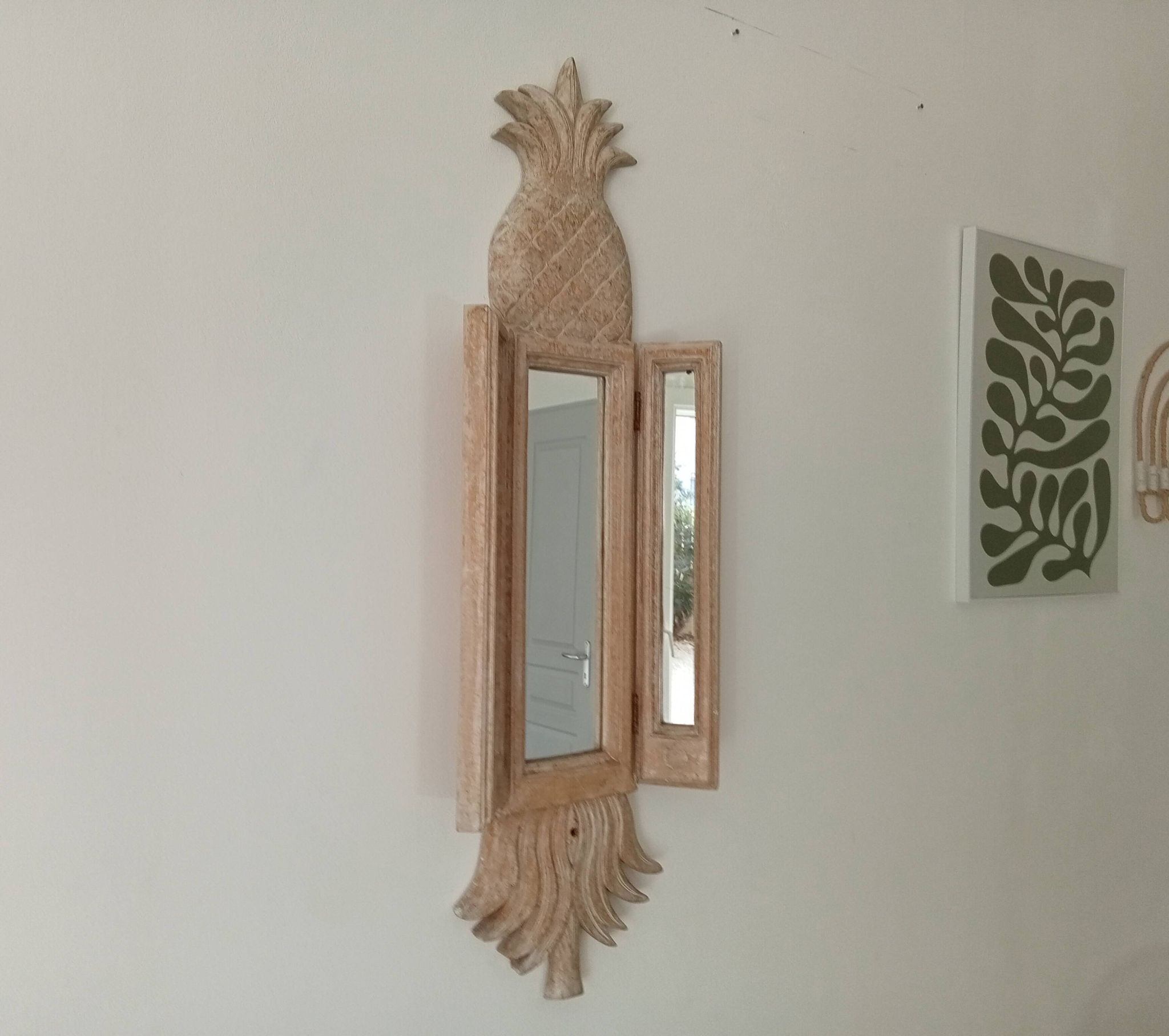 Miroir triptyque Art déco Ananas en bois sculpté