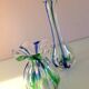 Pair of soliflore vases in polychrome ribbed glass / vintage 60s-70s