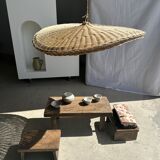Rattan suspension or shade in the shape of a braided undulating circular tray d:80