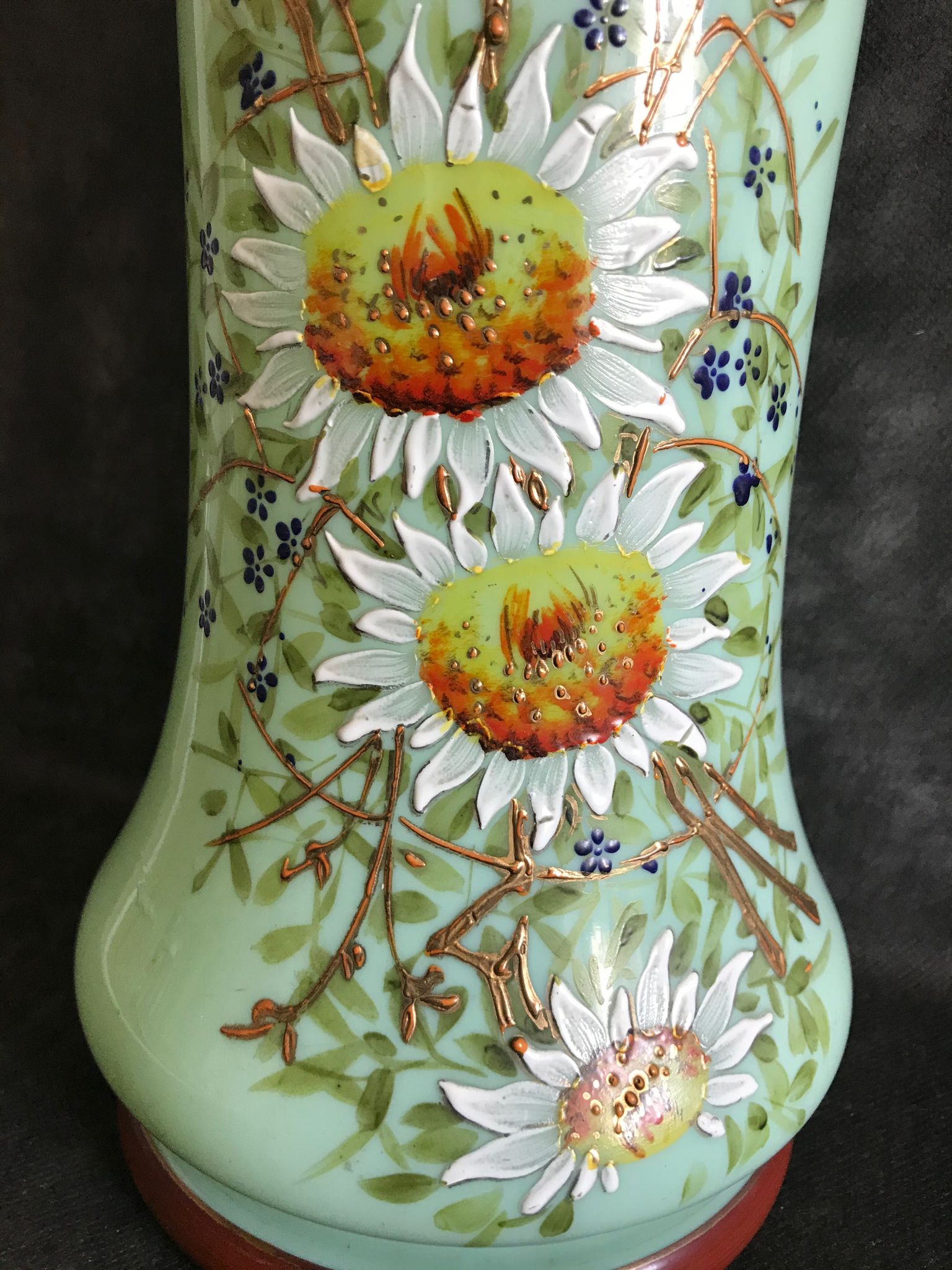 Vase Napoleon lll green opaline enamelled and gilded with fine gold