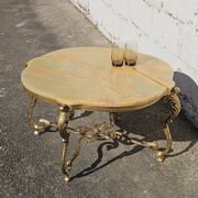 French Vintage Onyx Marble Bronze Coffee Table Style Louis XV 60s