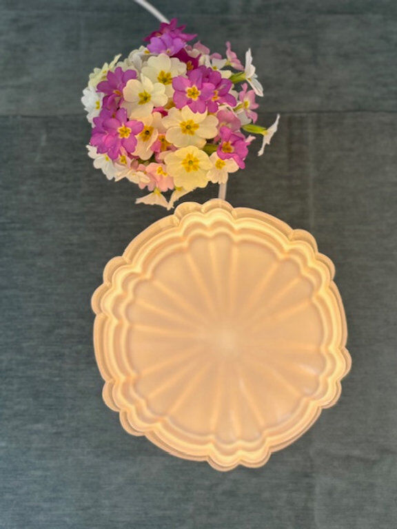 Art Deco lamp with pastel pink opaline globe.