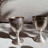 Set of 2 old egg cups in silver metal