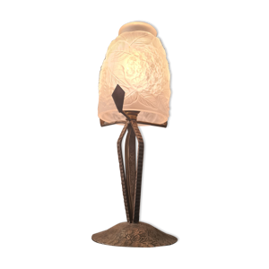 Lampe fer forgé, tulipe verre