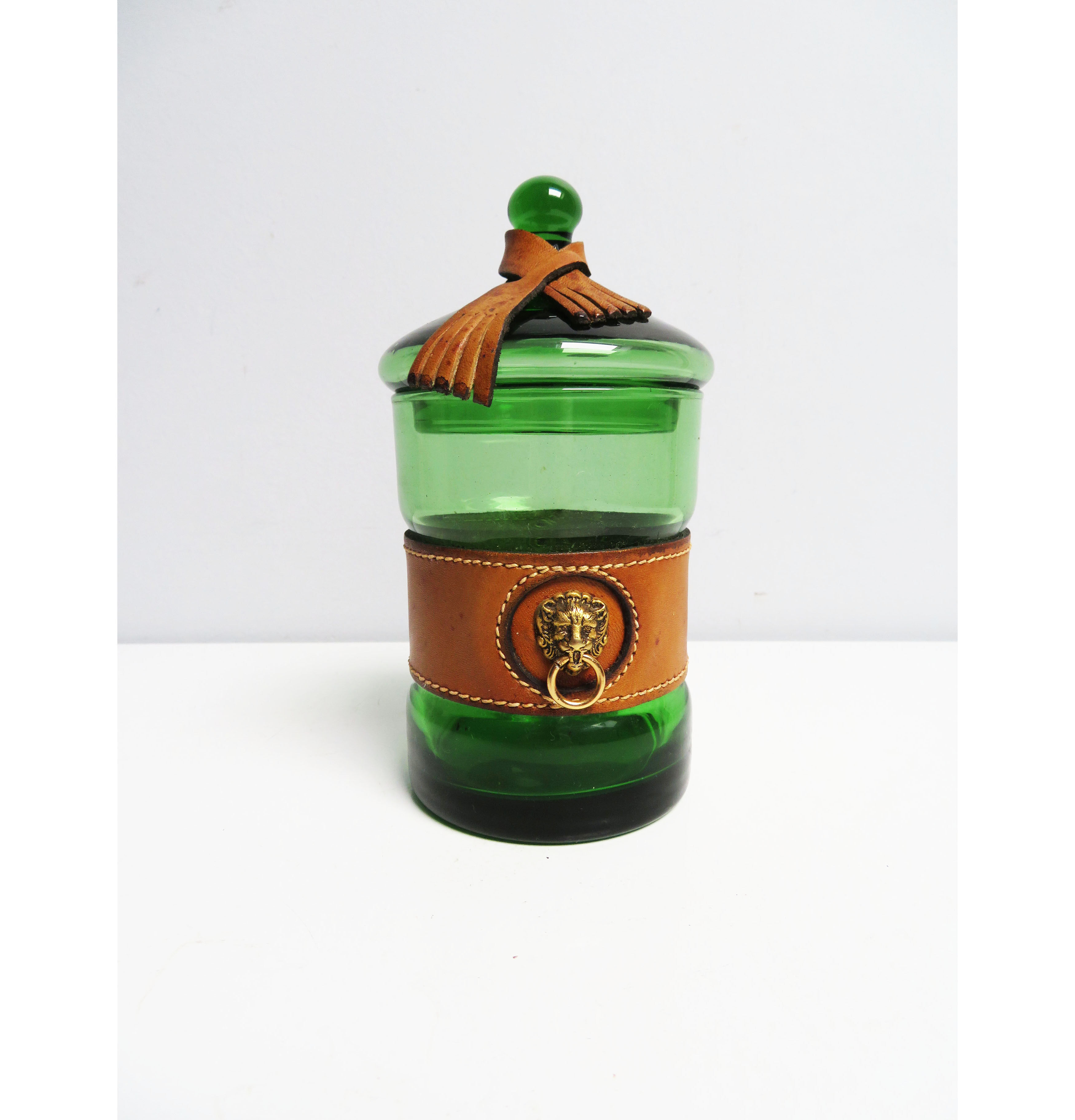 Vintage green glass bathroom container