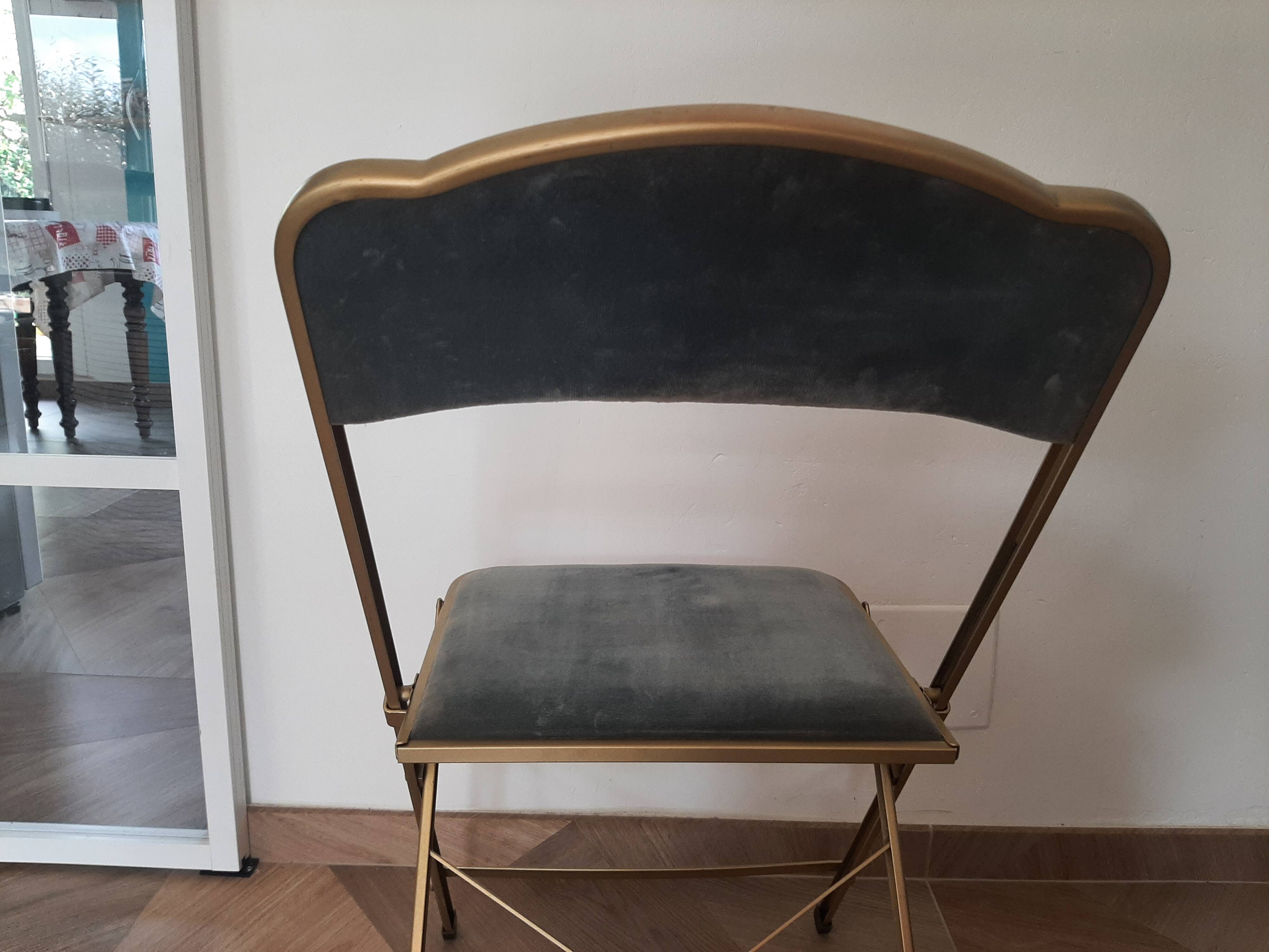 Lot de 4 chaises  pliantes - dossier et assise vert d'eau - structure métal doré -Chaisor