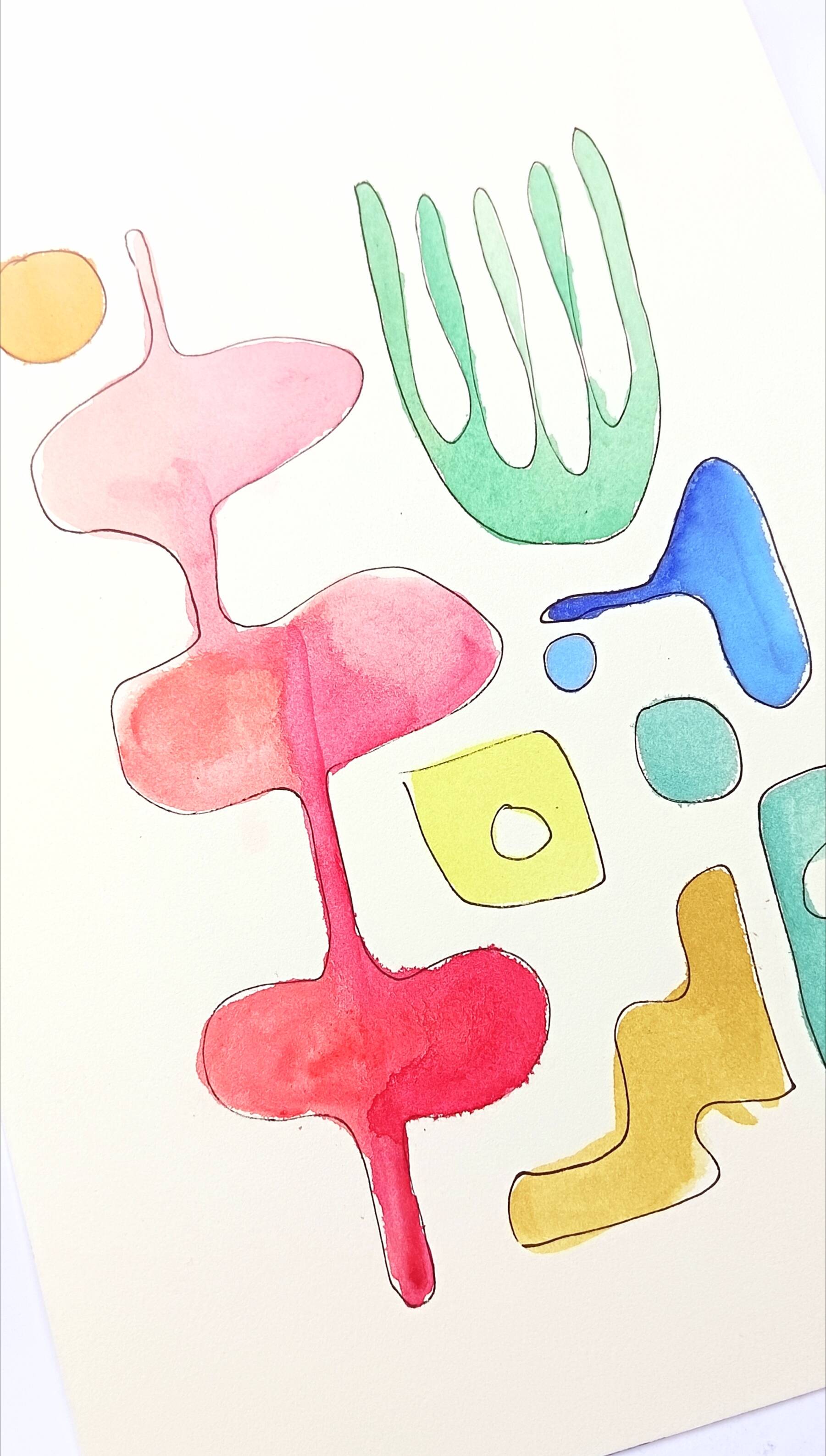 Original abstract painting – coloured organic shapes – 24 x 34 cm