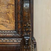 Banc Monks Antique Sculpté Lion Griffon 1860 avec Rangement