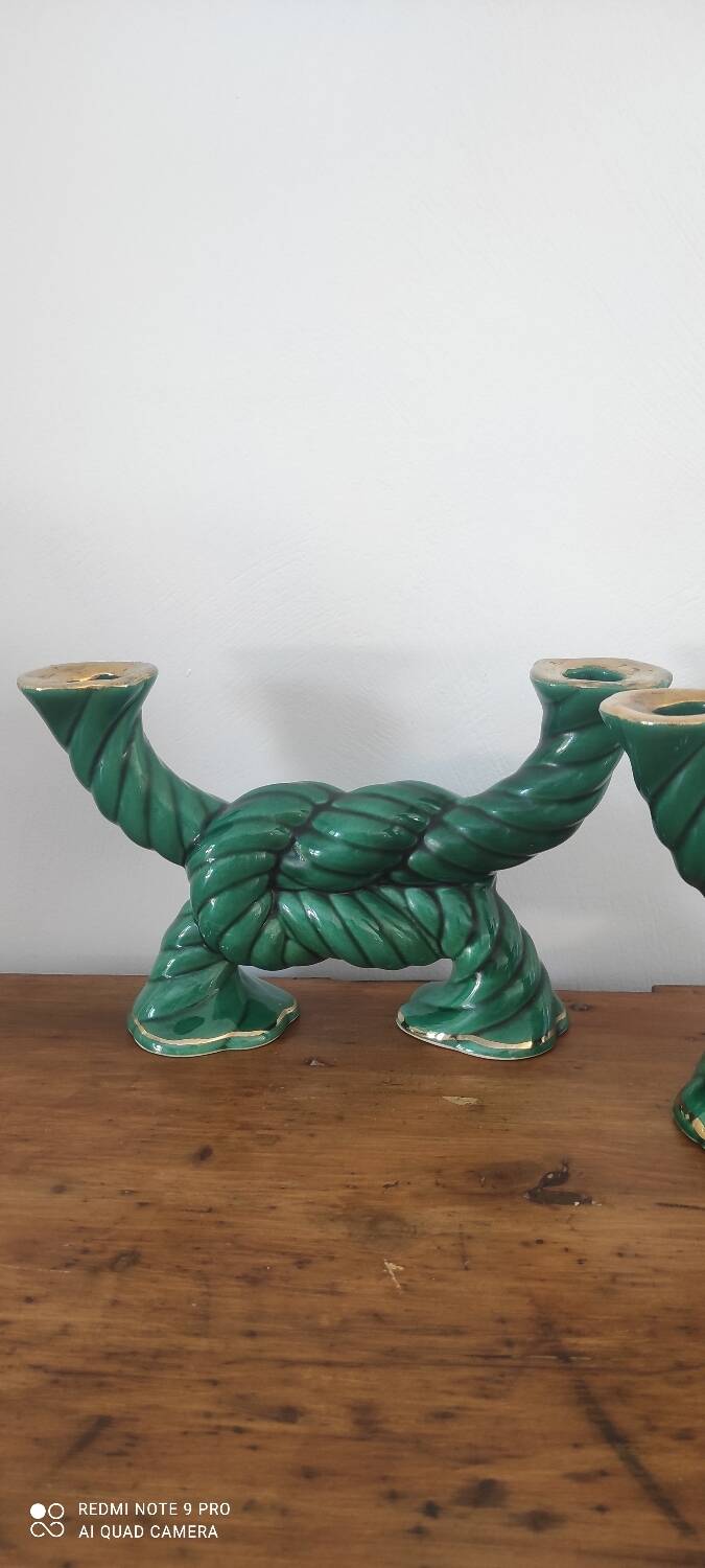 Two art deco ceramic candlesticks