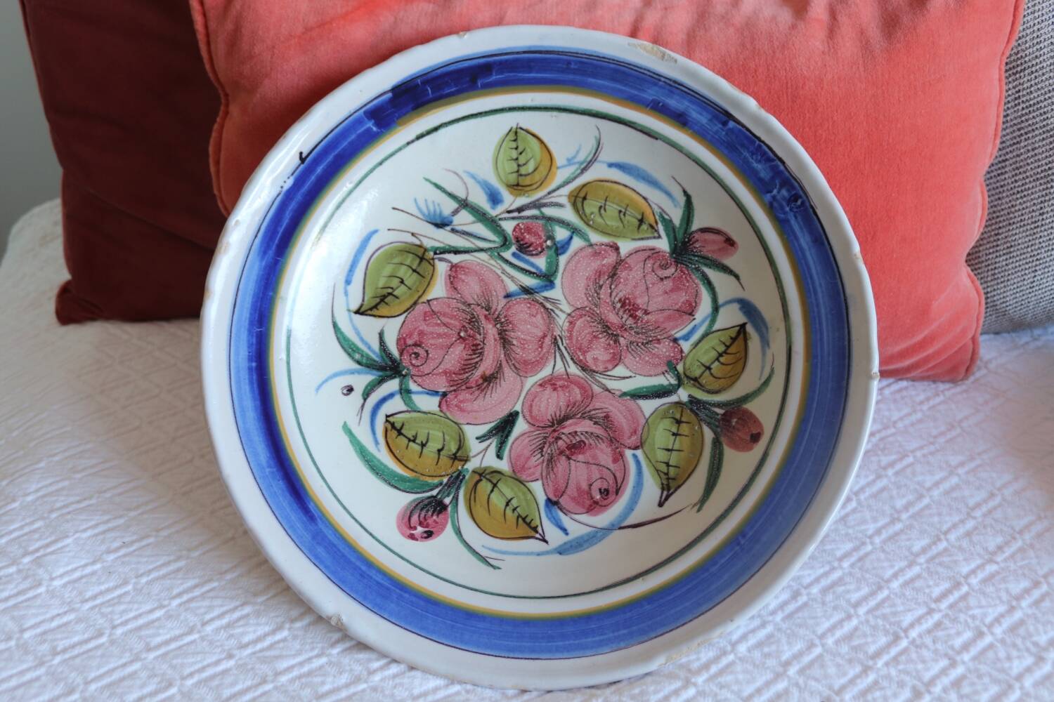 Large old ceramic and rose dish