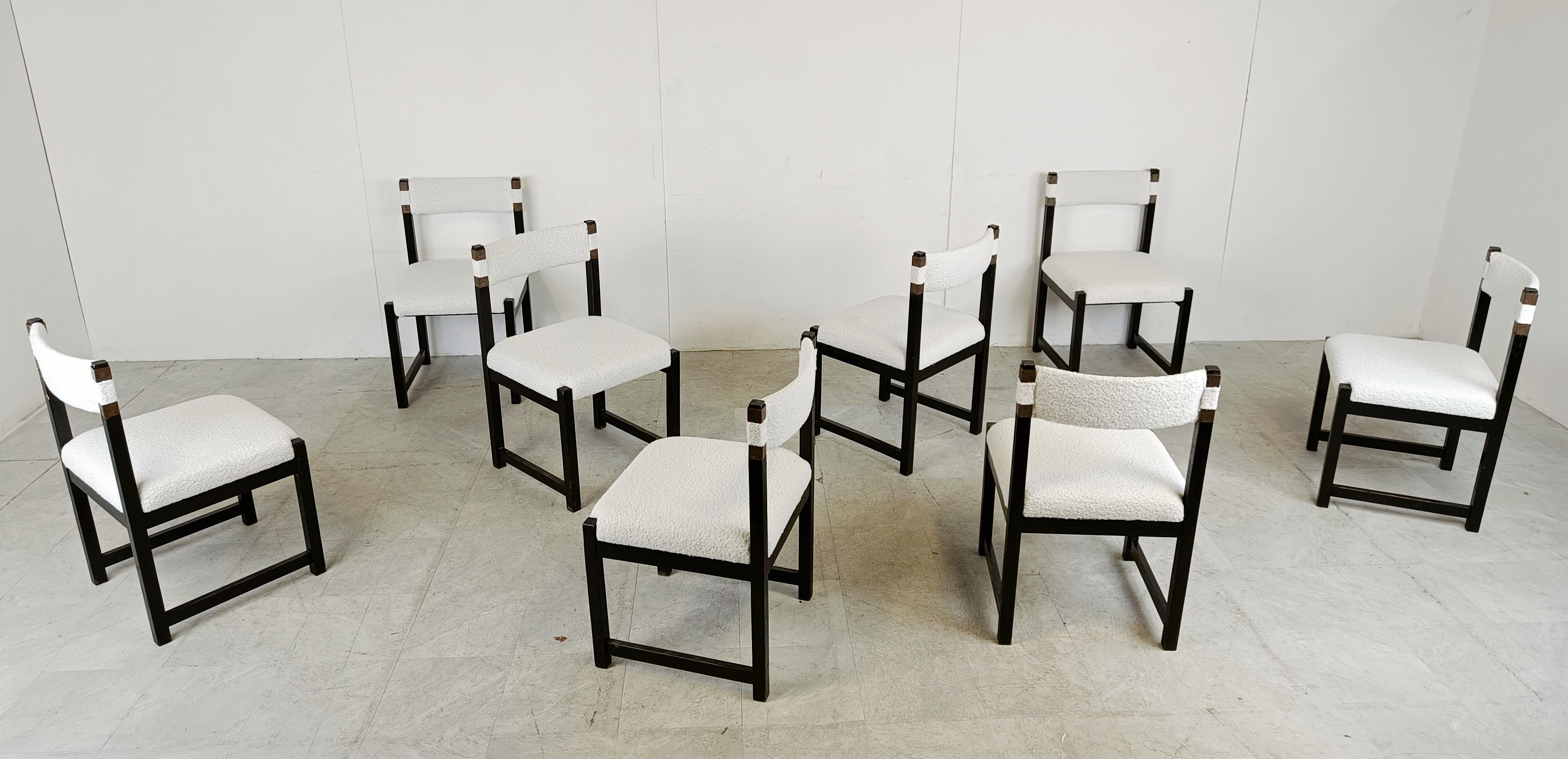 Set of 8 brutalist dining chairs by Emiel Veranneman for Decoene, 1970s