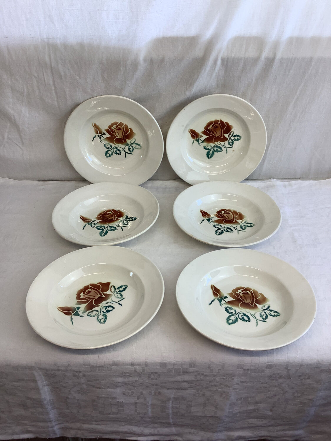 6 old Digoin soup plates