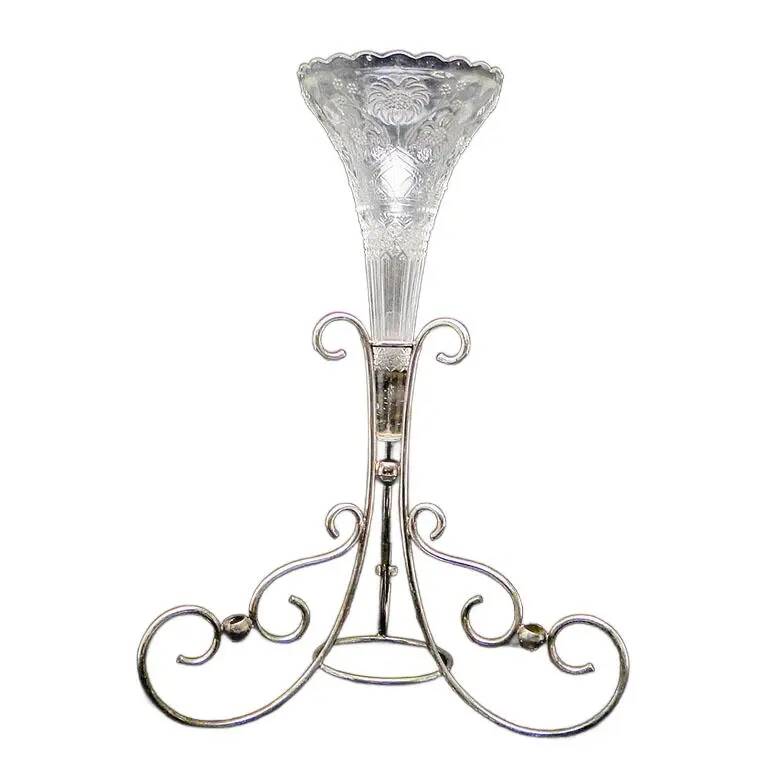 Art nouveau flute vase, silver-plated brass and glass, United Kingdom, early 20th century
