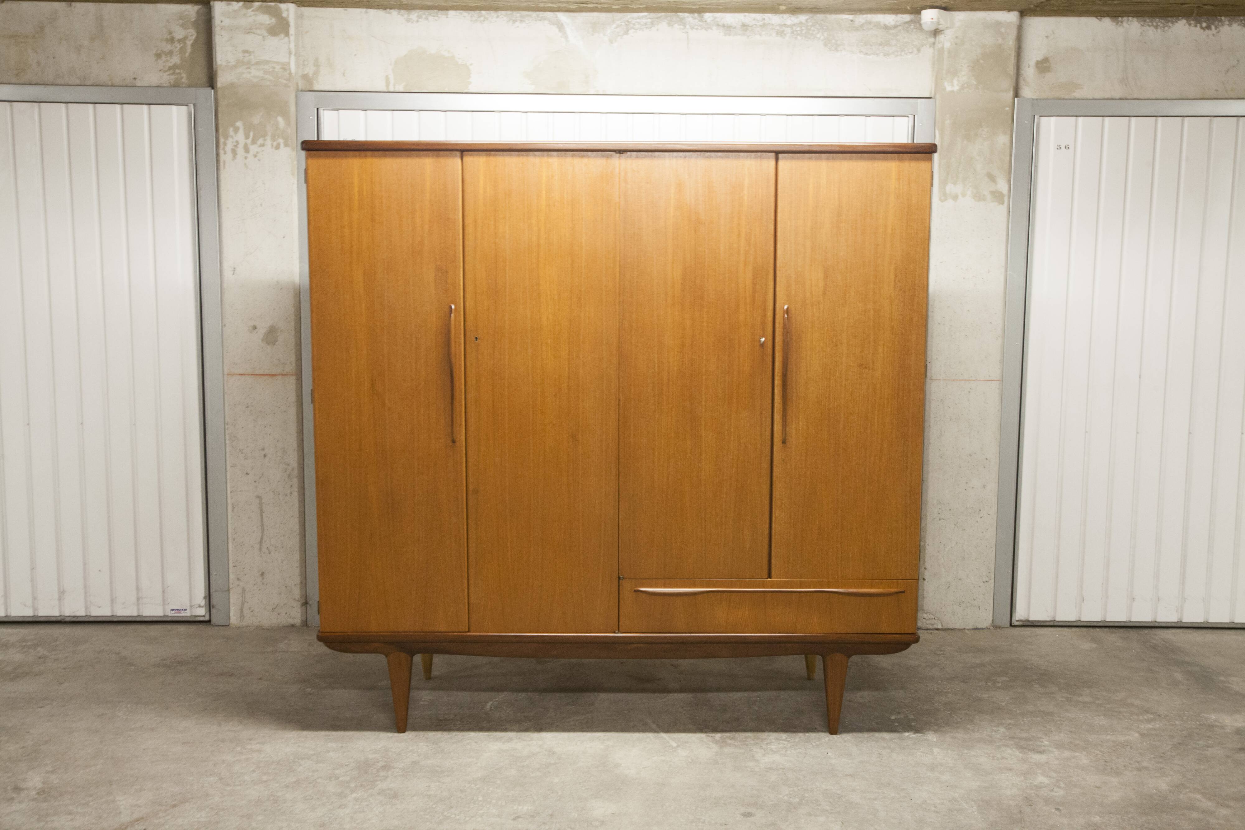 Scandinavian wardrobe 1960 teak 4 doors, 3 drawers, 2keys