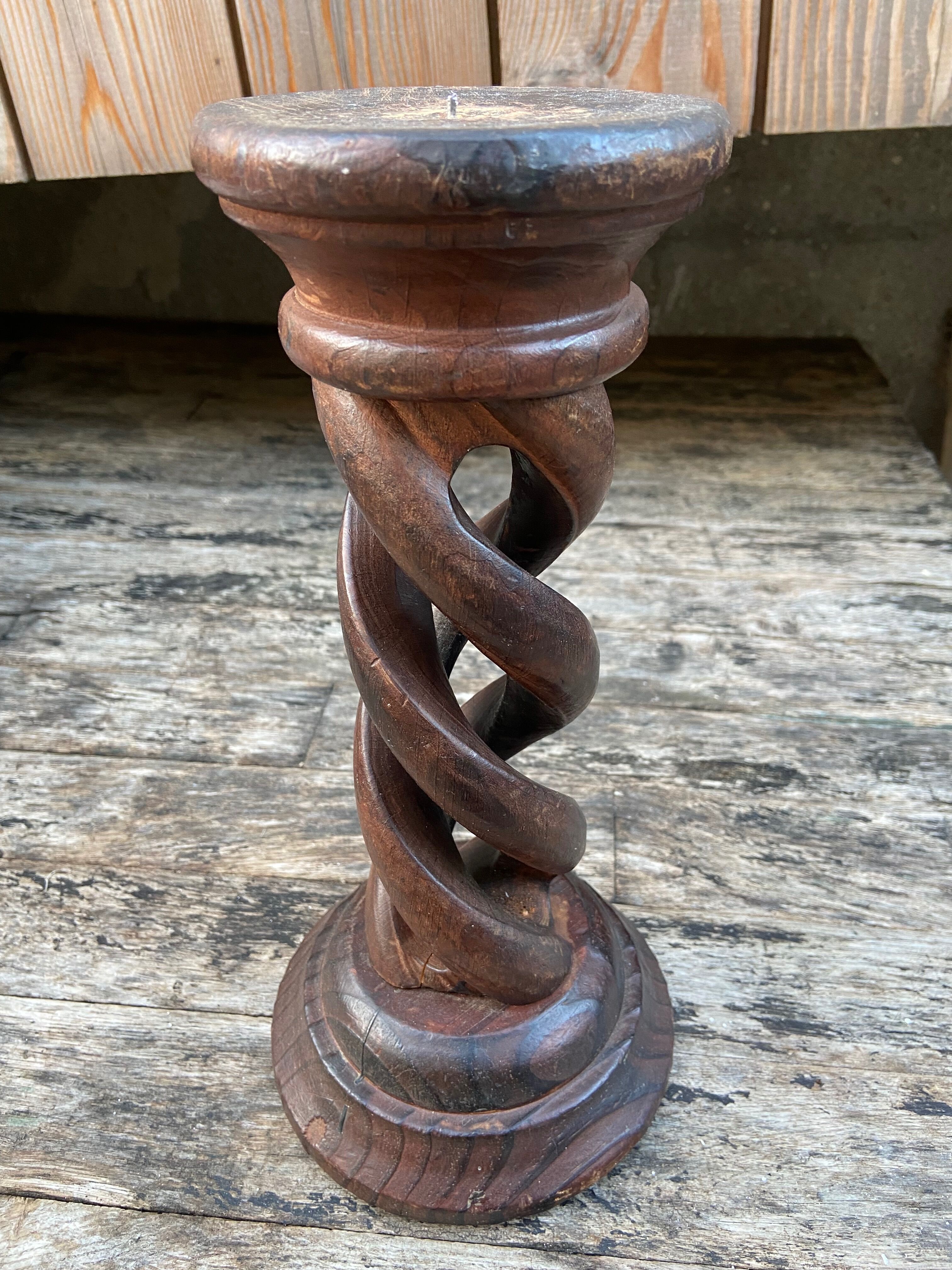 Turned wooden candle holder