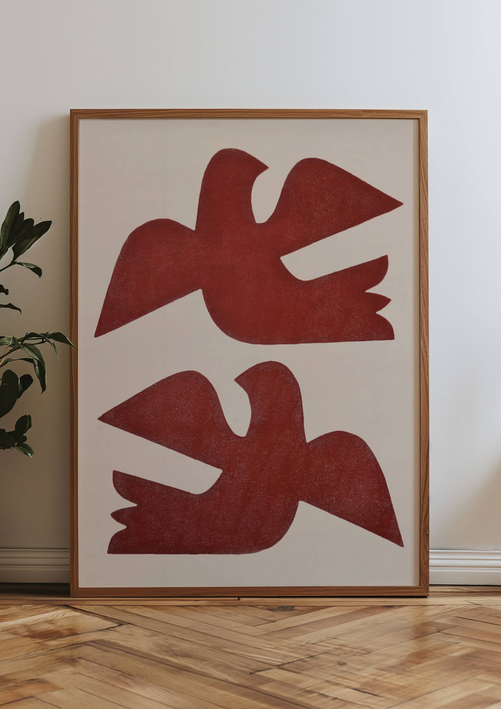 Framed painting on paper - Birds painting 50x70cm - signed Eawy