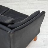 1970s, Danish 2-seater sofa, original black furniture leather, teak wood.