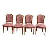 4 Louis XVI dining chairs in solid wood and pink velvet from the 20th century.