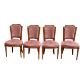 4 chaises à manger Louis XVI bois massif et velours rosé XXème