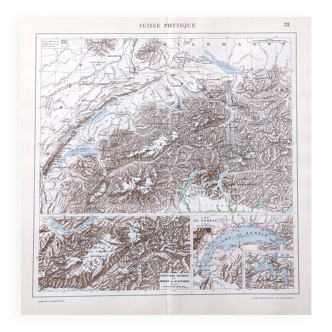 Vintage map of Switzerland 43x43cm from 1950