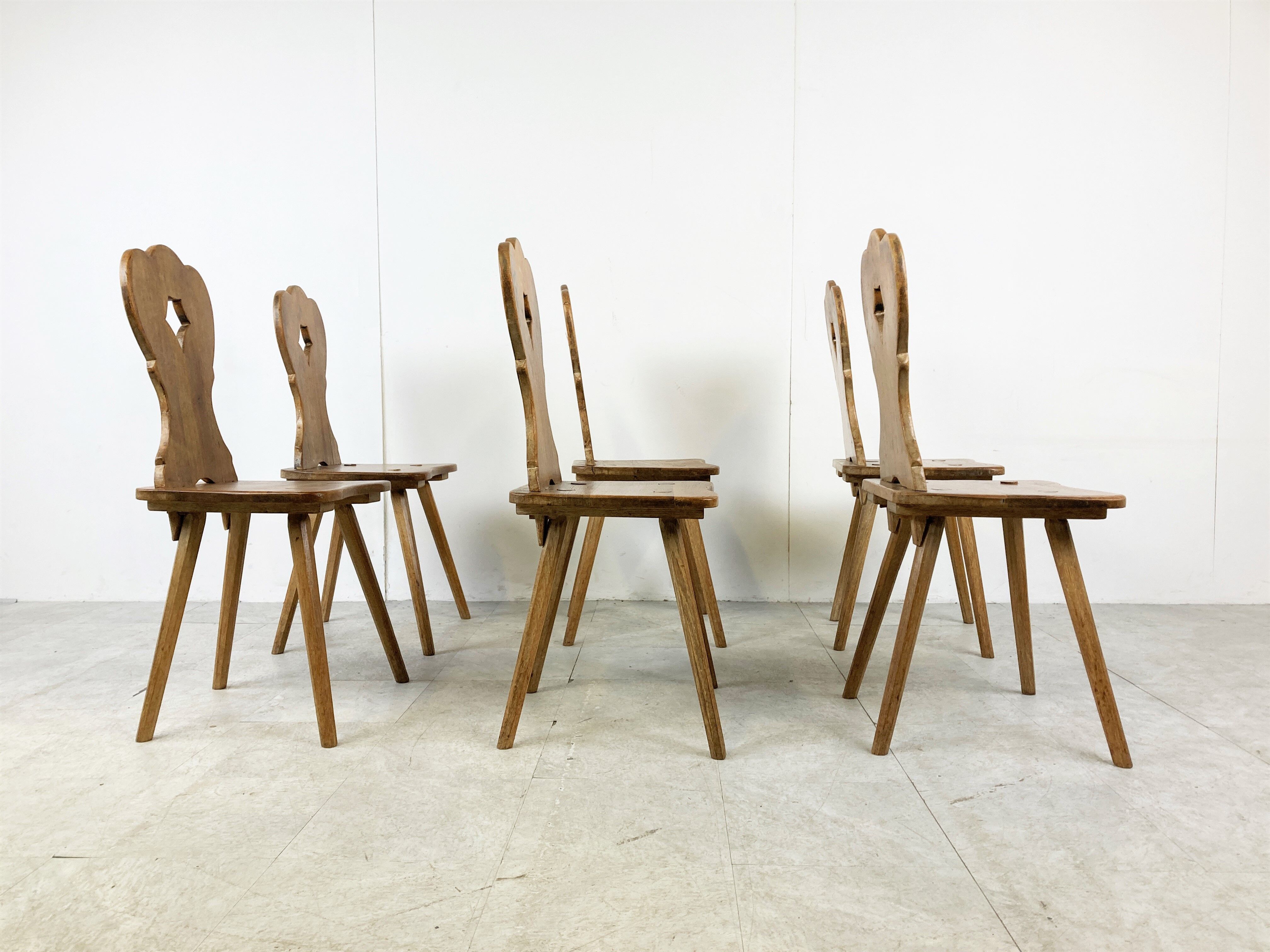 Vintage oak brutalist chairs, 1960s