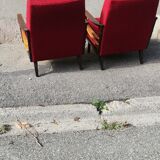 Pair of vintage armchairs red fabric