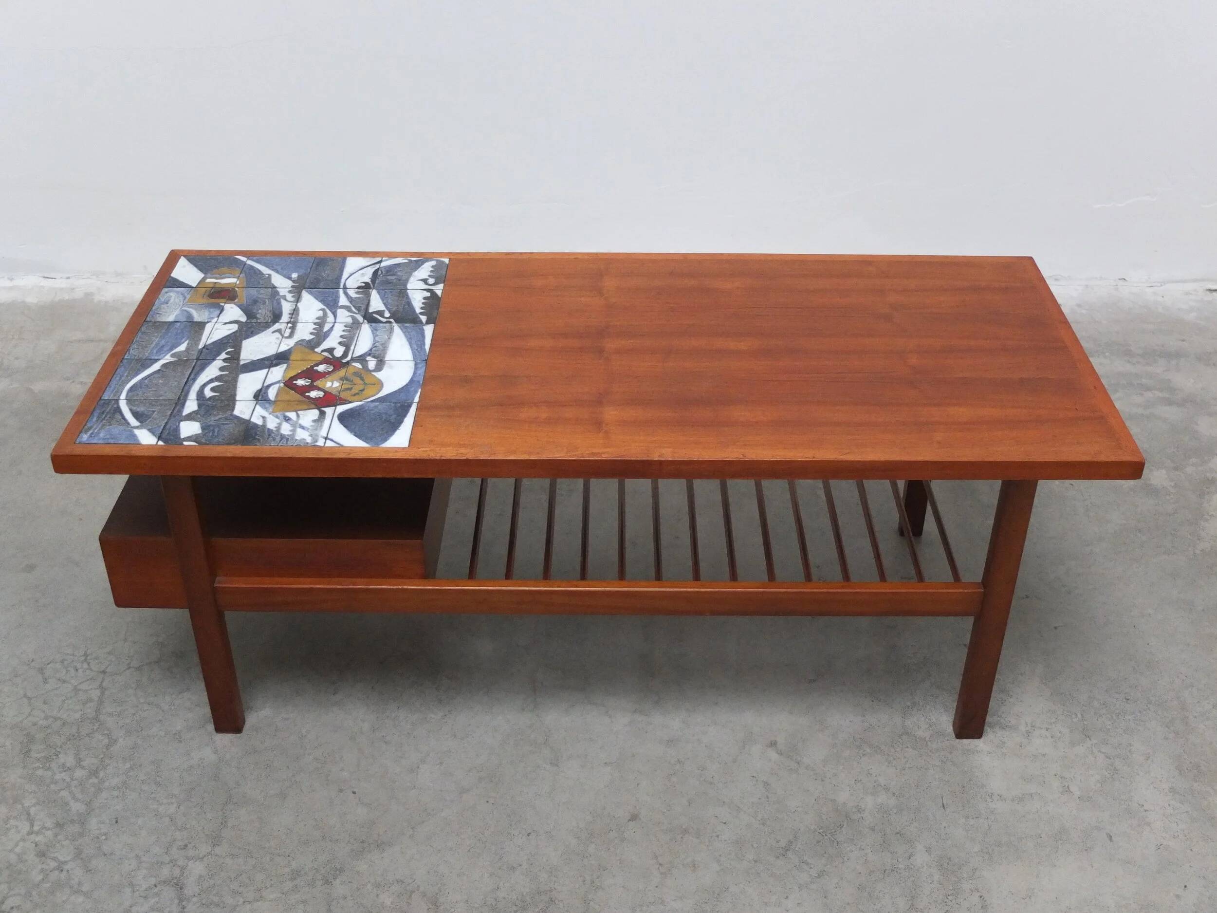 Walnut coffee table with ceramic tile by Jos De Mey for Van Den Berghe-Pauvers, 1960s
