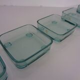 Teak tray with glass bowls by Jens Quistgaard for IHQ Dansk Designs, 1960s, set of 7.