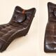 70s design chaise longue, chocolate leather, tufted, profile S.