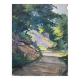 Watercolor Painting "Path in the forest" Besançon chemin de Mazagran signed 1915