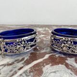 Antique, pair of salerons, silver plated, goldsmith hallmark, putti decoration, grape