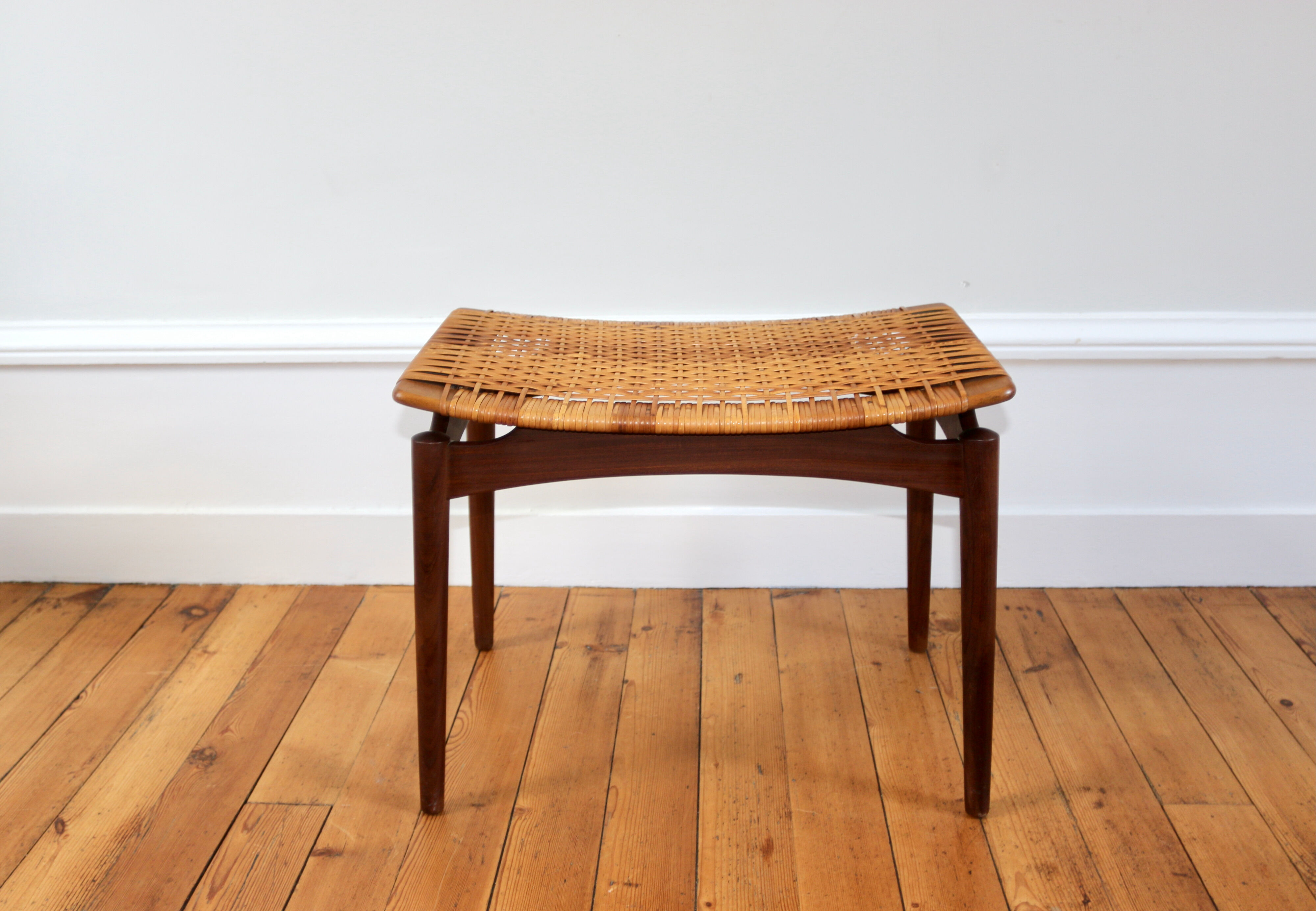 Scandinavian teak and wicker stool Olholm 1960