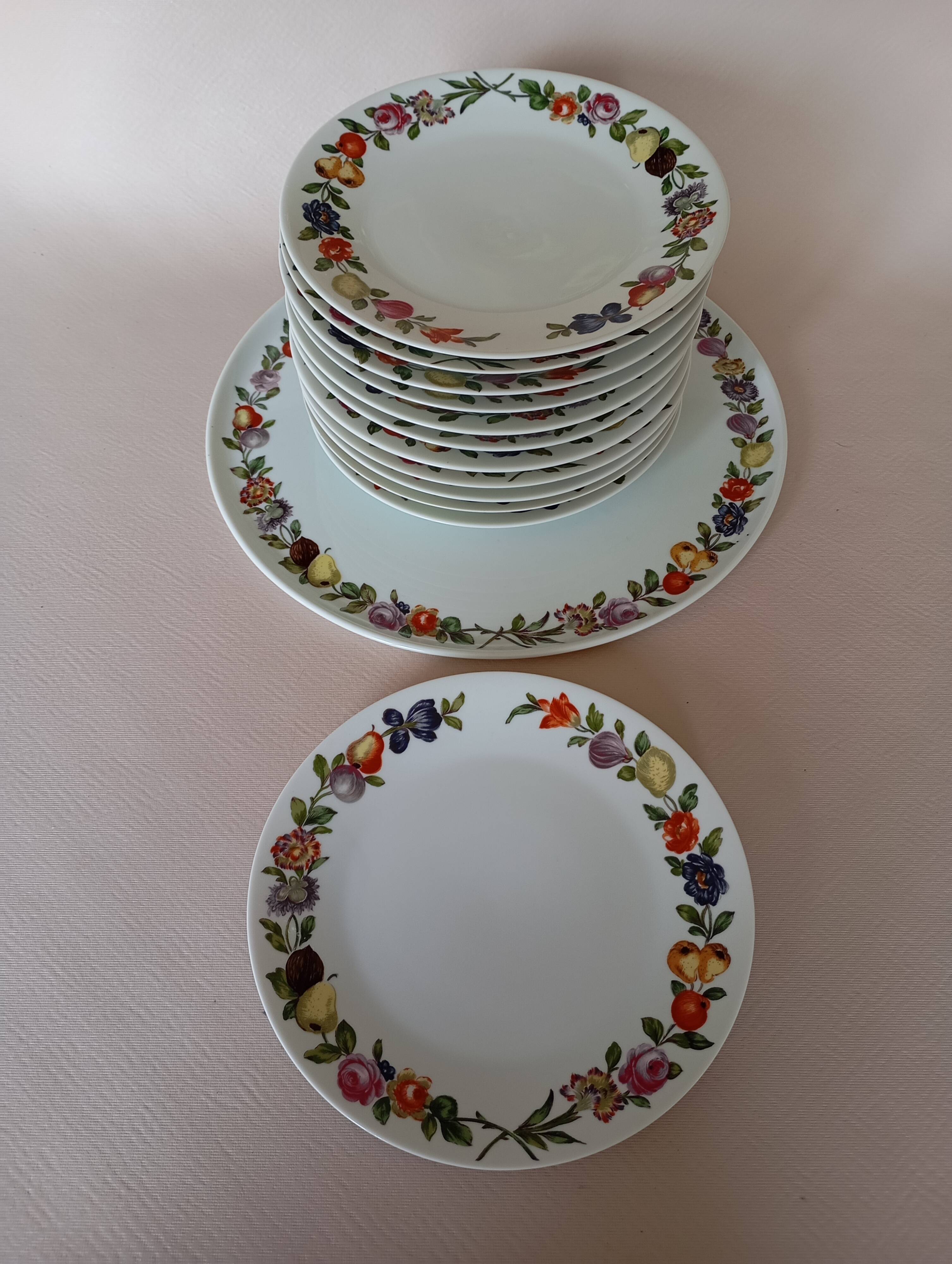 Dish & 12 dessert plates Porcelain of Paris "The Four Seasons"