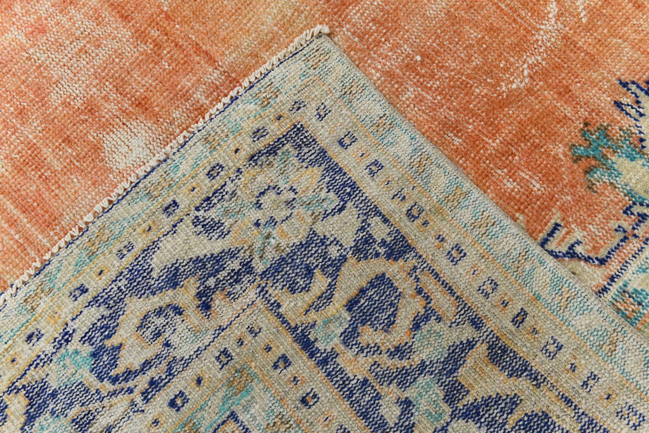 Blue Orange 250x350 cm Carpet, Vintage Large Rug, Turkish Antique Rug.