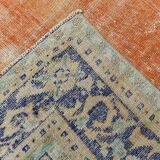 Tapis Bleu Orange 250x350 cm, Grand Tapis Vintage, Tapis Antique Turc.
