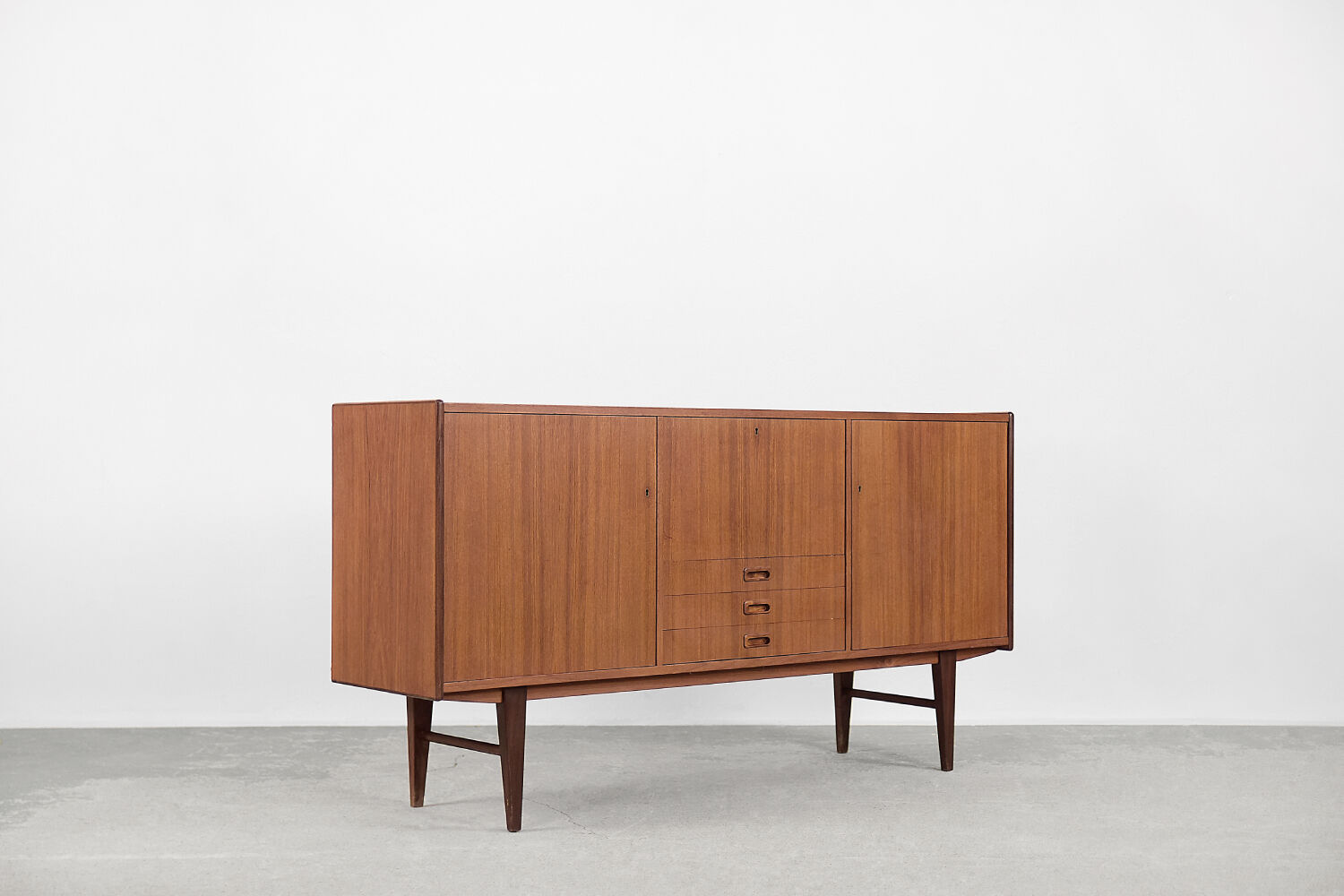 Scandinavian classic teak high sideboard with drawers, 1960s