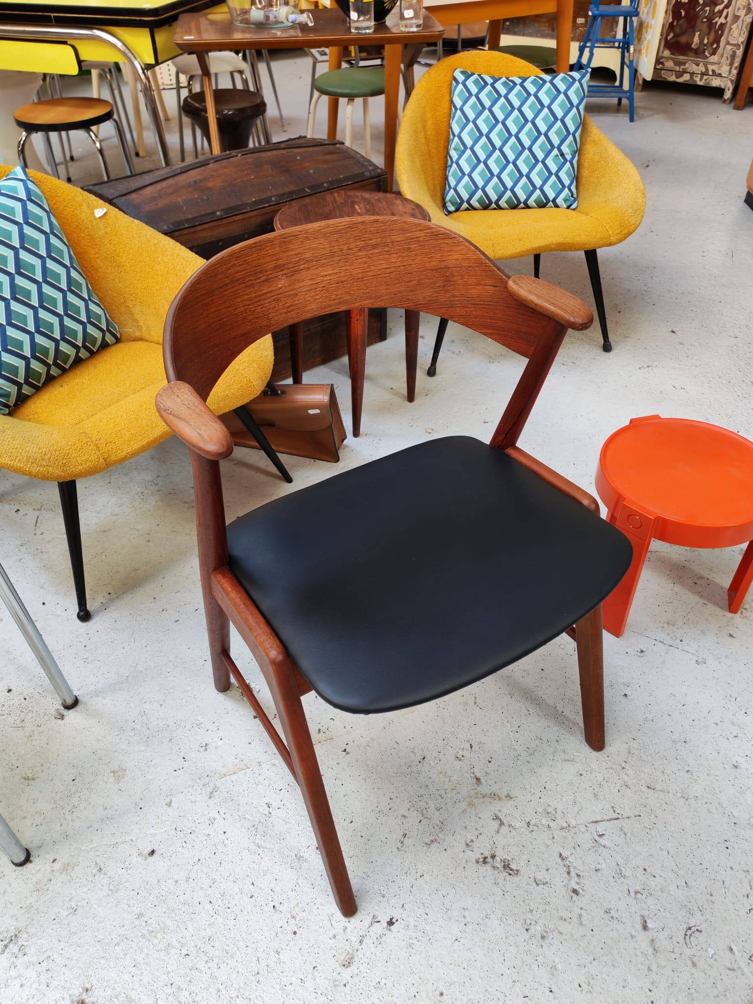 Danish bridge armchair in teak and black vinyl by Korup Stolefabrik circa 1