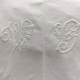 Drap ancien en coton blanc monogrammé  WS  2 X 2.60 m