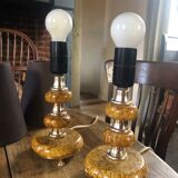 Paire de lampes effet marbre jaune boudoir français