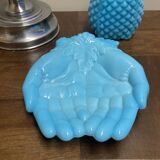 Coupelle à bijoux mains en opaline bleue