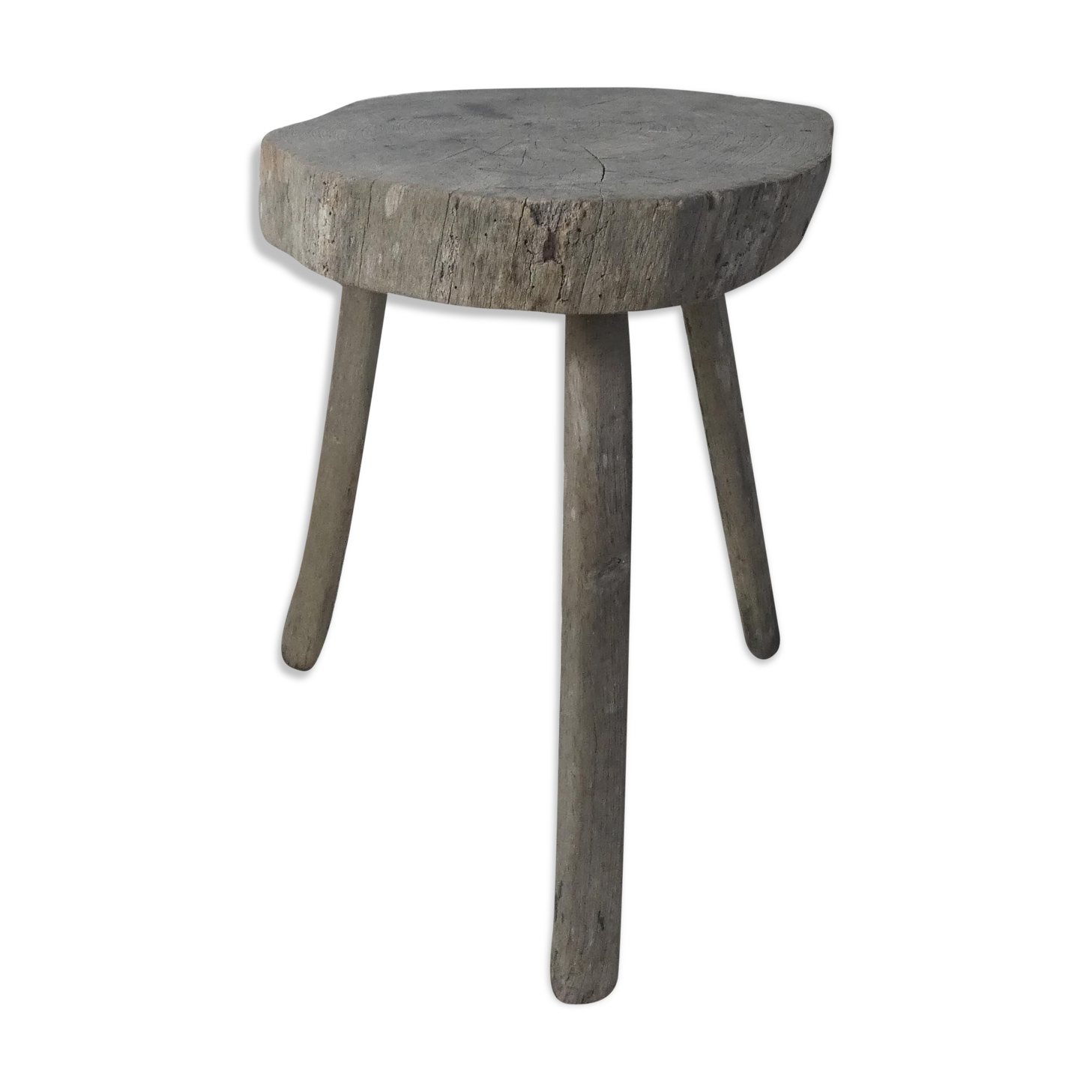 Old brutalist solid wood stool