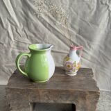 Mini vase with stylised flowers in green and yellow roses, H15.5.