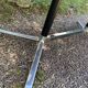 Vintage oval wooden and metal dining table from the 60s and 70s