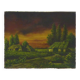 Oil on canvas village by Jan Van Dooren, sunset. Signed. Seventies