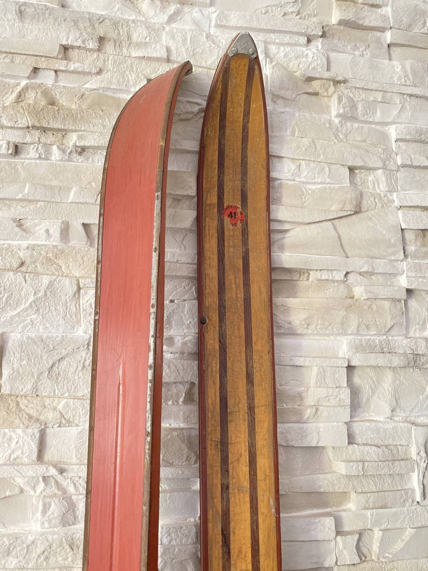 Pair of vintage Rossignol Hickory wooden skis