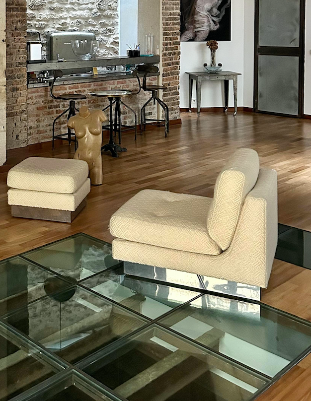 Vintage armchair and ottoman "California" Jacques Charpentier, "Flat" edition, France 1970